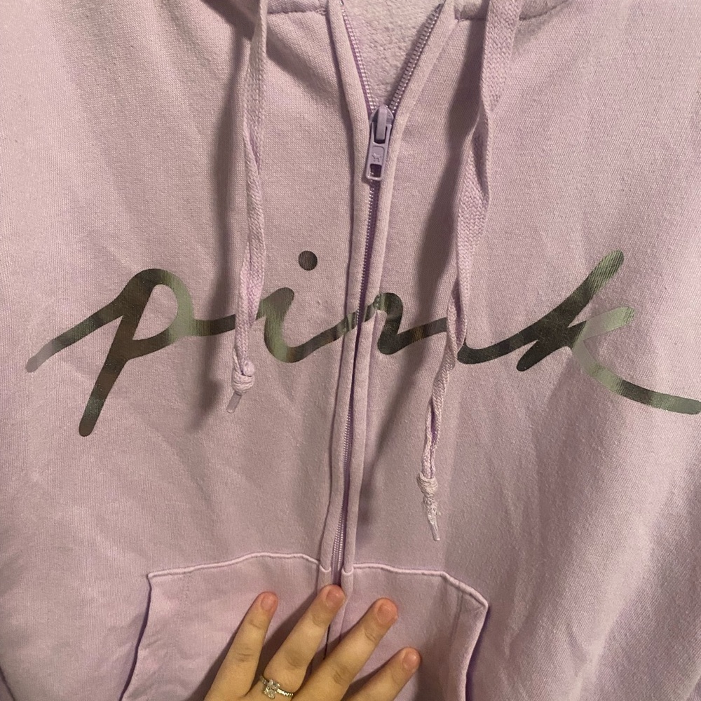 PINK Victoria's Secret Light Pink Hoodie with Silver Script - Picture 5 of 5